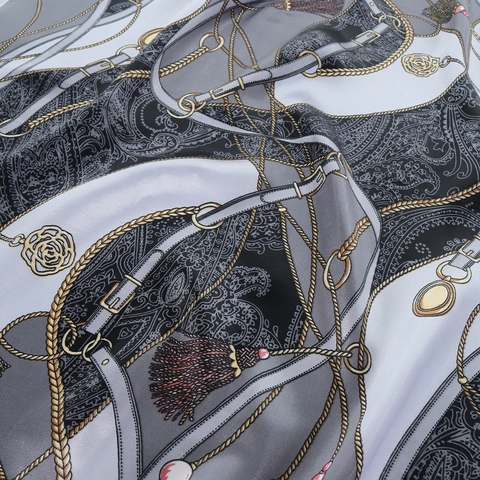 Fashion Satin Square Scarf Chain Belt Print Headband Equestrian Neck Scarf Lightweight Soft Bandana Accessory For Women Daily