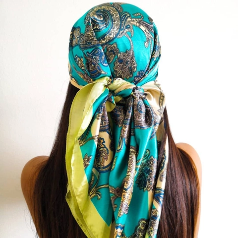 Vintage Paisley Printed Square Scarf Faux Satin Satin Headwrap Hijab Elegant Neck Wrap For Women