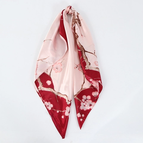 Eleganter Quadratischer Schal Aus Satin-Satinnimitat Mit Blumendruck Glänzend Glatt Retro-Hidschab Für Damen