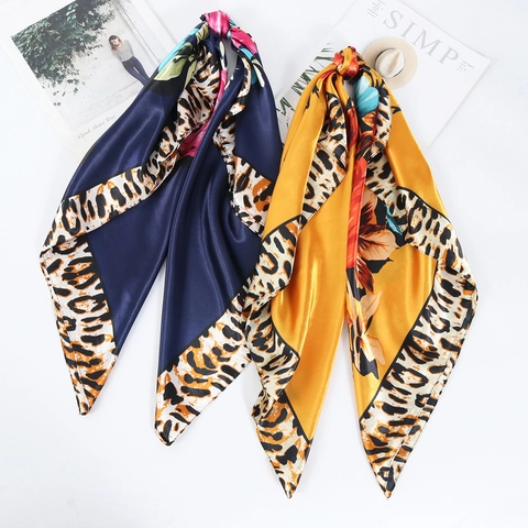 Women Elegant Square Scarf Satin Simulated Satin Leopard Floral Print Large Retro Luxury Wrap Headscarf