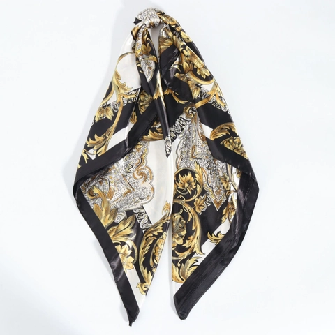 Vintage Baroque Floral Print Square Scarf Faux Satin Satin Head Wrap For Women Elegant Decorative Neck Kerchief