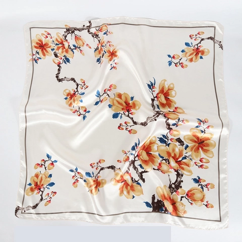 Foulard Quadrato da Donna 90cm Elegante Stile Cinese Stampa Floreale in Satin Effetto Seta Sciarpa per Capelli Collo Regalo