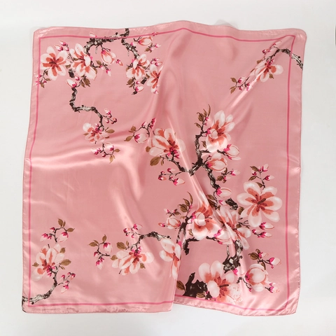 Foulard Quadrato da Donna 90cm Elegante Stile Cinese Stampa Floreale in Satin Effetto Seta Sciarpa per Capelli Collo Regalo