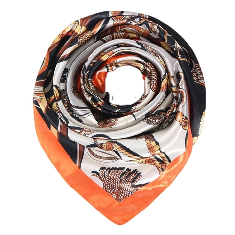 Large Square Scarf Satin Satin Feel Retro Chain Print Fashionable Neck Headscarf For Women Elegant
