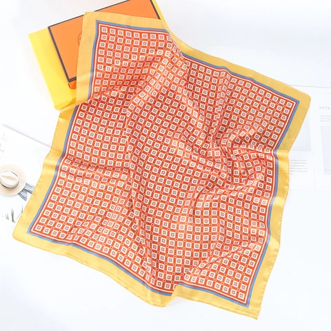 Square Scarf Faux Satin Geometric Print Neckerchief For Women Neck Bag Decor Elegant Lightweight Headscarf