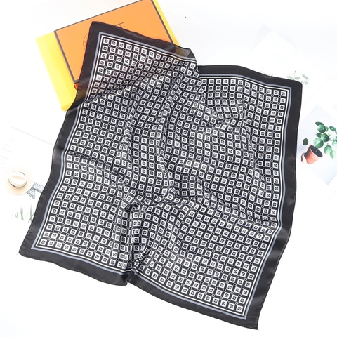 Square Scarf Faux Satin Geometric Print Neckerchief For Women Neck Bag Decor Elegant Lightweight Headscarf