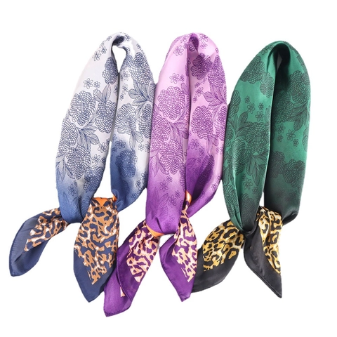 Foulard Quadrato Stampa Leopardo Floreale Sfumato Imitazione Raso Sottile Per Donna Scialle Leggero Elegante