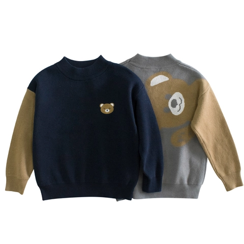 Maglione In Cotone Per Ragazzi Girocollo Maniche Lunghe Maglieria Patchwork Ricamo Orsacchiotto Per Bambini