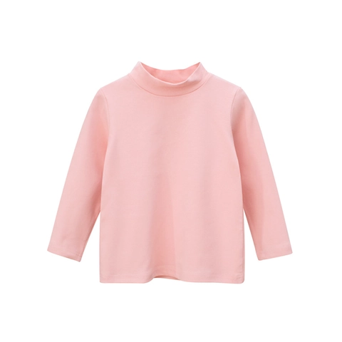 Kids Long Sleeve T-Shirt Cotton Blend Mock Neck Solid Color Soft Base Layer Top For Boys Girls Comfortable Casual
