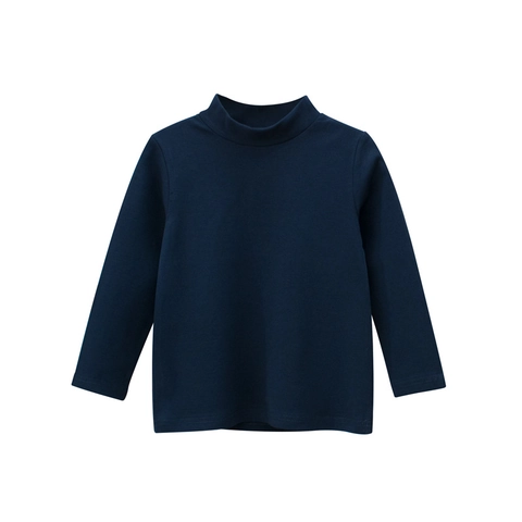 Kids Long Sleeve T-Shirt Cotton Blend Mock Neck Solid Color Soft Base Layer Top For Boys Girls Comfortable Casual