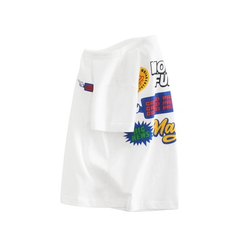 Boys Short Sleeve T-Shirt Cotton Round Neck Casual Summer Top With Cartoon UFO Letter Print Kids Graphic Tee