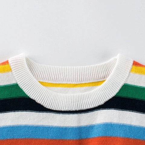 Kids Boys Rainbow Stripe Knit Sweater Pure Cotton Long Sleeve Pullover Autumn Winter Casual Crewneck Warm Soft Jumper