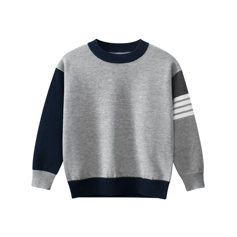 Jongens Gebreide Trui Katoenmix Ronde Hals Lange Mouwen Color Block Gestreept Casual Zachte Pullover