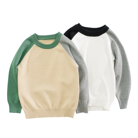 Pull En Tricot Pour Enfants Pur Coton Color Block Manches Raglan Pull À Col Rond Vêtements Décontractés Garçons