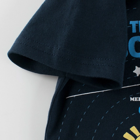 Kids Boys T-Shirt Cotton Solar System Planets Print Short Sleeve Crew Neck Navy Blue Summer Space Educational Top