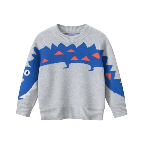 Maglione In Maglia Per Bambini Ragazzi Pullover Manica Lunga Girocollo Misto Cotone Motivo Dinosauro Cartone