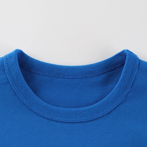 Boys Short Sleeve T-Shirt 100% Cotton Cartoon Excavator Print Royal Blue Crew Neck Casual Summer Top For Kids