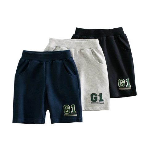 Boys 100% Cotton French Terry Shorts Summer Casual G1 Letter Applique Elastic Waist Sporty Kids Bottoms