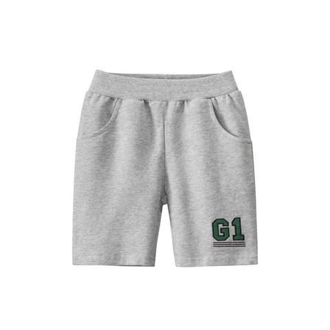 Boys 100% Cotton French Terry Shorts Summer Casual G1 Letter Applique Elastic Waist Sporty Kids Bottoms