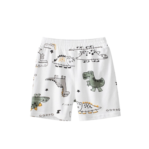 Boys Shorts 100% Cotton Casual Cartoon Dinosaur Printed Summer Middle Pants With Elastic Waist Breathable Soft Kids Clothing