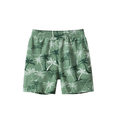 Boys Summer 100% Cotton Shorts Breathable Tropical Leaf Coconut Tree Print Casual Home Sleep Pants Elastic Waist Kids Bottoms