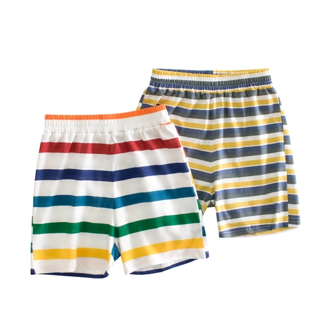 Boys Kids 100% Cotton Striped Shorts Summer Casual Rainbow Striped Elastic Waist Breathable Soft Short Pants