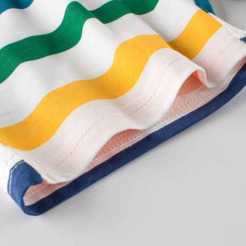 Boys Kids 100% Cotton Striped Shorts Summer Casual Rainbow Striped Elastic Waist Breathable Soft Short Pants
