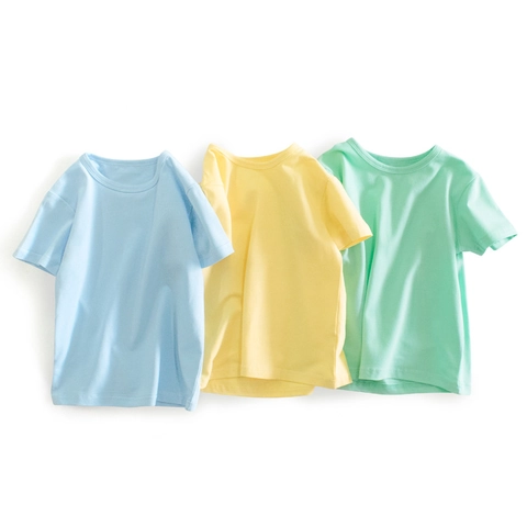 Boys Summer Short Sleeve T-Shirt Cotton Spandex Blend Round Neck Basic Solid Color Casual Children Top For Toddlers