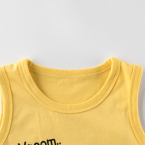 Boys 100% Cotton Sleeveless Tank Top Cartoon Dinosaur Excavator Print Summer Casual Round Neck Kids Vest Top