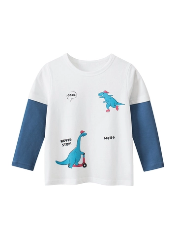 Kleinkinder Jungen 100% Baumwolle Langarm T-Shirt Lagen Design Rundhalsausschnitt Cartoon Dinosaurier Grafik Print Top