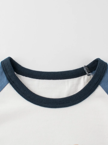 Maglietta Maniche Lunghe Ragazzo Puro Cotone Maniche Raglan Stampa Dinosauro T-Rex Top Casual Girocollo Per Bambini