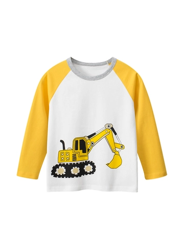 Jongens T-Shirt Lange Mouwen Katoen Cartoon Graafmachine Print Raglanmouwen Ronde Hals Peuter Top Casual