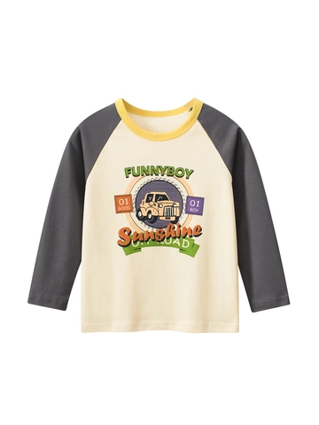 Jungen Langarm T-Shirt 100% Baumwolle Raglanärmel Cartoon Auto Druck Rundhals Vintage Lässig Kinder Oberteil