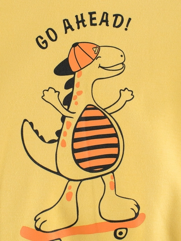 Sudadera Casual para Niños Forrada de Felpa con Estampado de Dinosaurio de Dibujos Animados Monopatín Amarillo Cuello Redondo Manga Larga Mezcla de Algodón Pull-over
