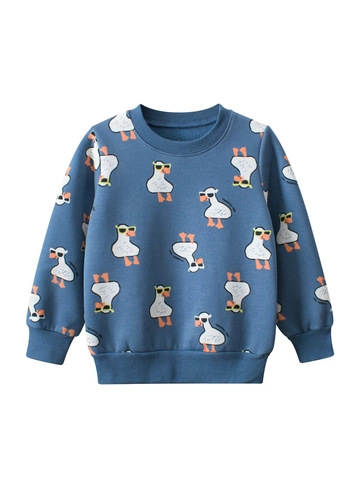 Jungen Casual Fleece Gefüttert Sweatshirt Allover-Druck Cartoon Ente Sonnenbrille Muster Baumwollmischung Warm Rundhals Top