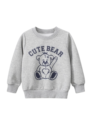 Jongens Fleece Gevoerd Sweatshirt Katoen Polyester Cartoon Beer Print Casual Lange Mouwen Ronde Hals Voor Peuters
