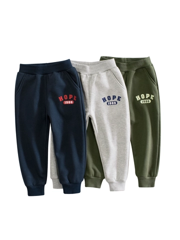 Boys Casual Fleece Lined Sweatpants Korean Style Cotton Blend Printed Joggers Elastic Waist Warm Winter Long Pants For Kids