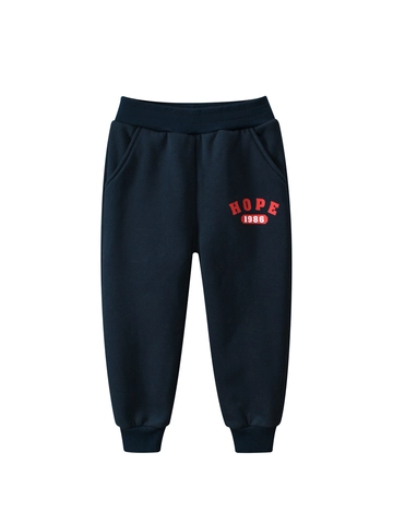 Boys Casual Fleece Lined Sweatpants Korean Style Cotton Blend Printed Joggers Elastic Waist Warm Winter Long Pants For Kids
