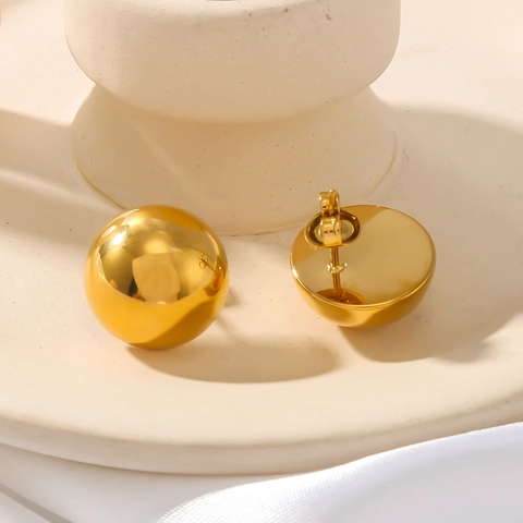 Dome Oorknoppen 18K Verguld Roestvrij Staal Halfbolvormig Spiegelgepolijst Minimalistisch Vintage Sieraden Voor Vrouwen