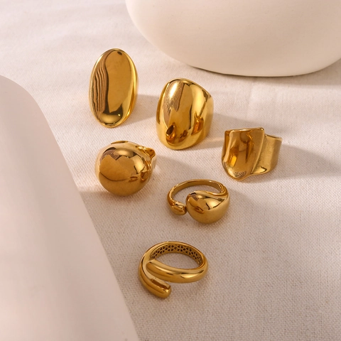Chunky Irregular Ring For Women Titanium Steel Gold Plated Geometric Organic Minimalist Statement Jewelry Accessory