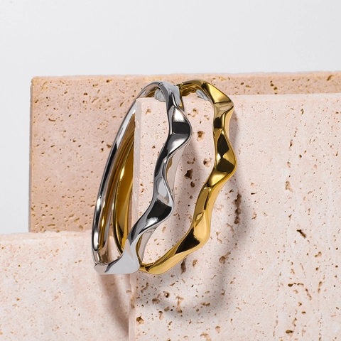 Irregular Wave Bracelet And Ring Minimalist Stainless Steel Mirror Polished Jewelry For Women Modern Mobius Design