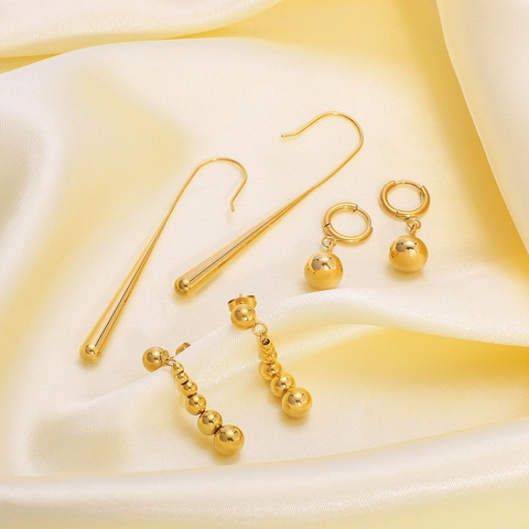 Minimalist 18K Gold Plated Stainless Steel Earrings Women With Ceramic Earring Post Long Water Drop Geometric Beaded