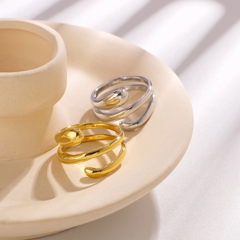 Unregelmäßiger Spiralring Edelstahl Mehrlagig Flüssiges Metall Wassertropfen Offener Ring Minimalistischer Schmuck Für Damen