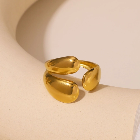 Edelstahl Vergoldet Offener Ring Asymmetrisch Geometrisch Wassertropfen Kiesel Minimalistisch Verstellbar Schmuck Damen