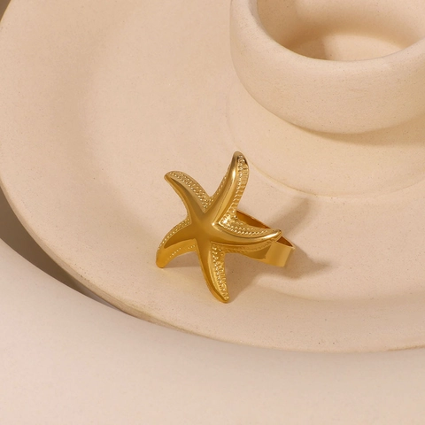 Seestern Ring Edelstahl Offen Verstellbar Ozeanisch Strukturiert Minimalistischer Fingerschmuck Damen