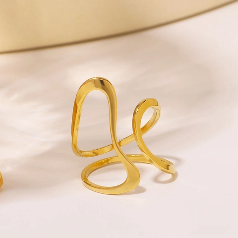 Minimalistische Geometrische Golf Open Ring 18K Verguld Roestvrij Staal Waterdicht Hypoallergene Sieraden Voor Dames