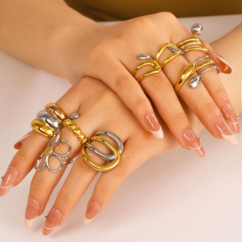 Edelstahl Ringe Für Frauen Verstellbar Offen Geometrisch Hohl Unregelmäßig Mehrlagig Blumendesign Vergoldet Schmuck