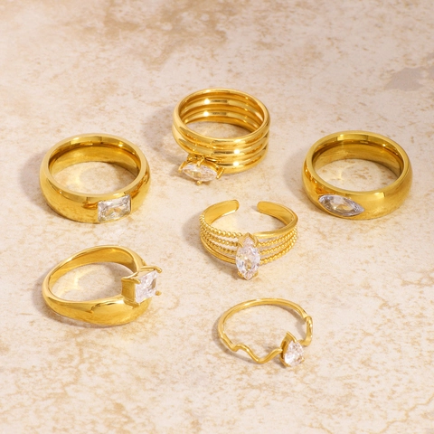 Geometric Cubic Zirconia Rings Stainless Steel Gold Plated Waterproof Hypoallergenic Ins Style Minimalist Jewelry For Women
