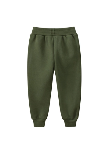 Παιδικό Casual Παντελόνι Jogger Με Φλις Επένδυση Μείγμα Βαμβακιού Στρατιωτικό Πράσινο Τύπωμα Γράμματα Ελαστική Μέση