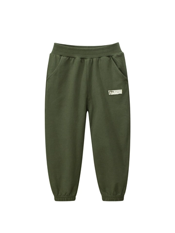Jungen Jogginghose Baumwolle Kinder Sporthose Elastischer Bund Armeegrün Lässige Hose Mit Patch